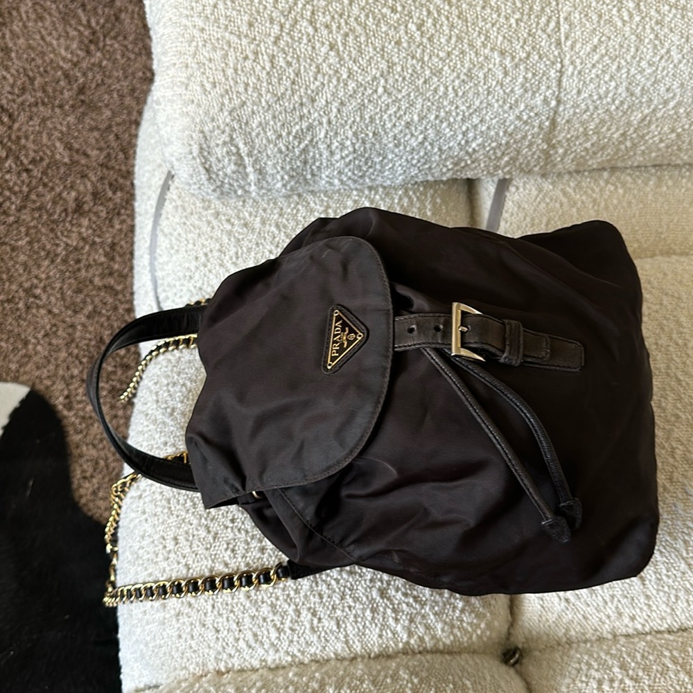 Black PRADA tessuto nylon & leather chain backpack Y2K